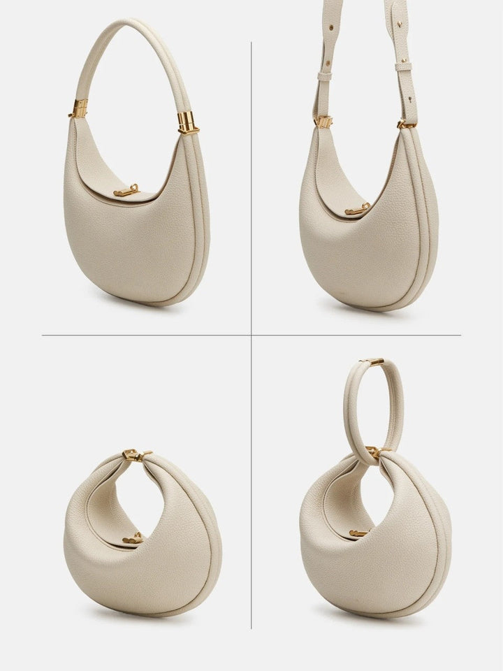 Women's Minimalist Crescent Shoulder Bag with Gold Accents for Day & Night