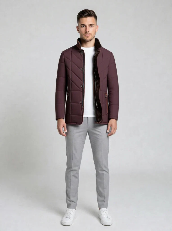Men's Stand Collar Button Front Quilted Jacket