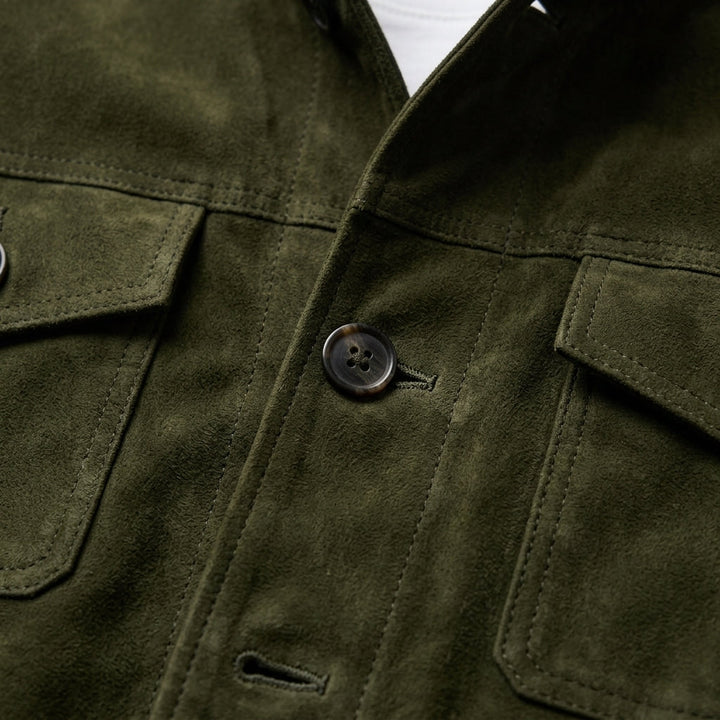 Men's Suede Button-Front Jacket with Chest Pockets