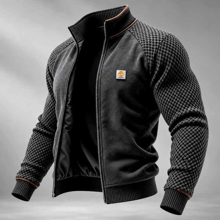 Men's Waffle Textured Sleeve Zip-Up Jacket