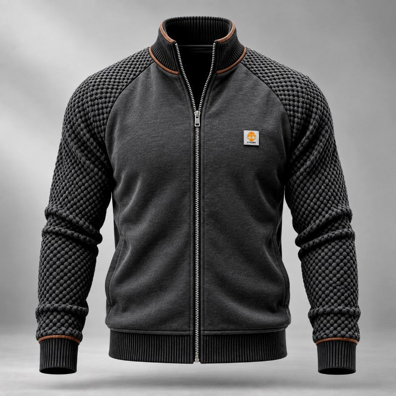 Men's Waffle Textured Sleeve Zip-Up Jacket