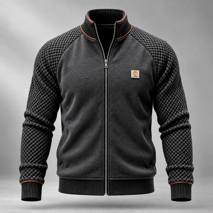 Men's Waffle Textured Sleeve Zip-Up Jacket