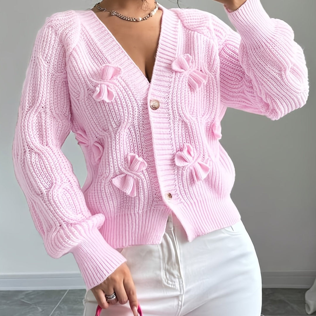 Women's Bow-Detail V-Neck Cardigan with Button Front