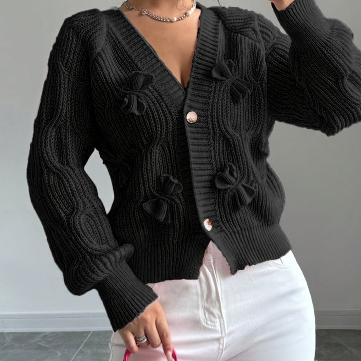 Women's Bow-Detail V-Neck Cardigan with Button Front