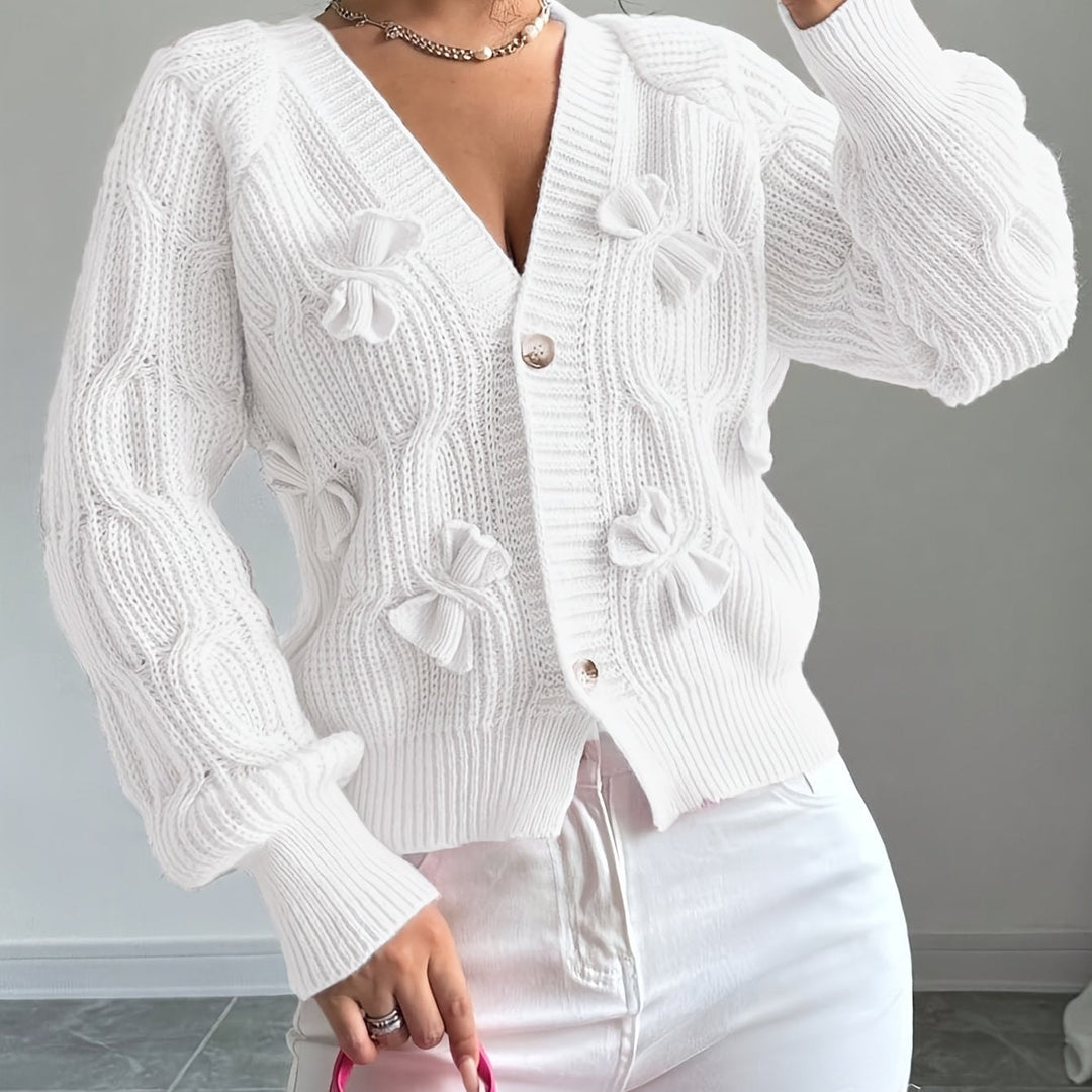 Women's Bow-Detail V-Neck Cardigan with Button Front