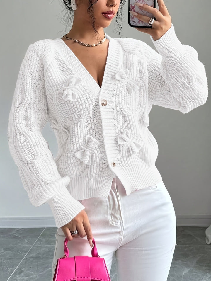 Women's Bow-Detail V-Neck Cardigan with Button Front