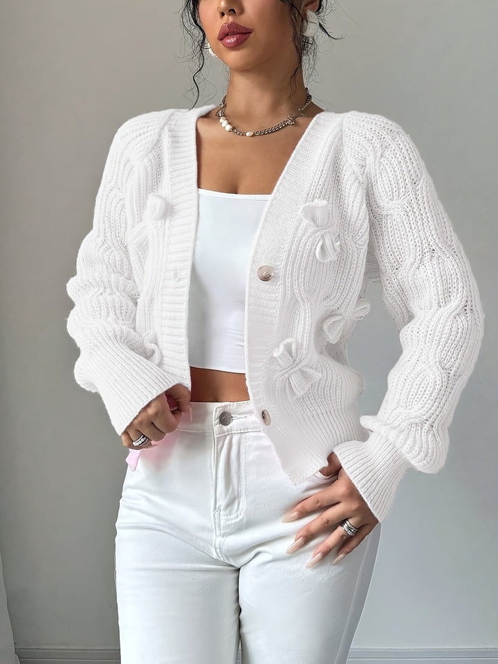 Women's Bow-Detail V-Neck Cardigan with Button Front