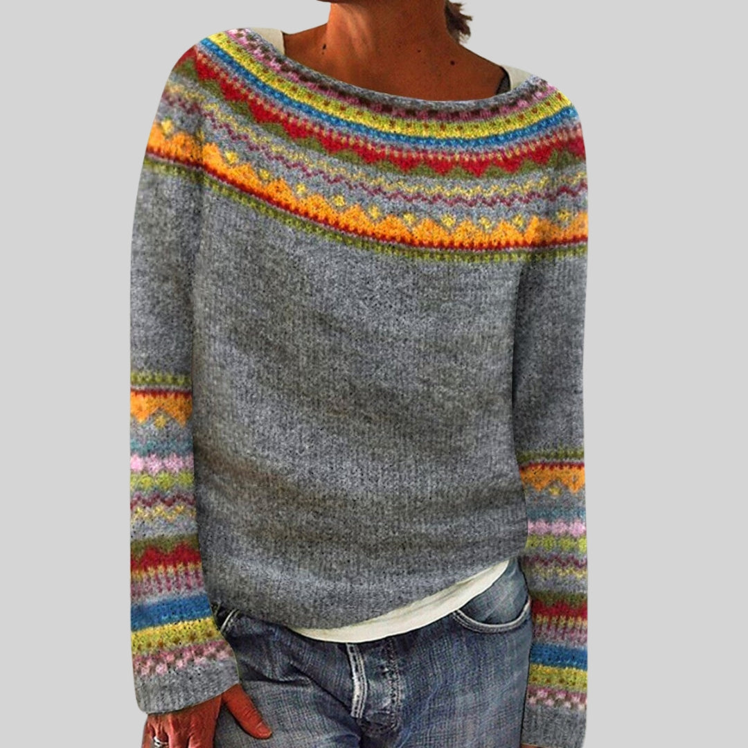 Women's Colorful Pattern Nordic Knit Pullover Sweater