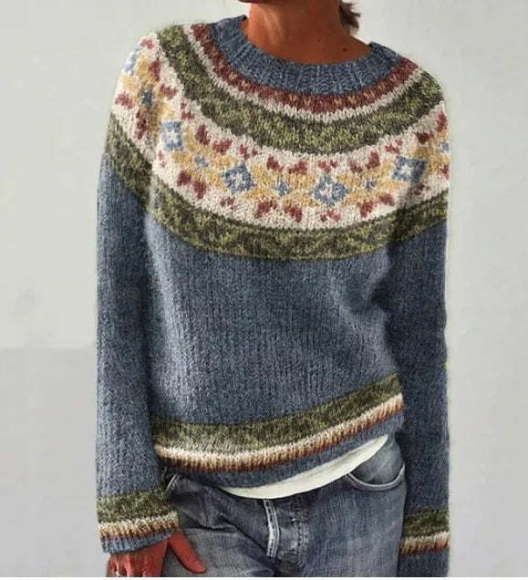 Women's Colorful Pattern Nordic Knit Pullover Sweater