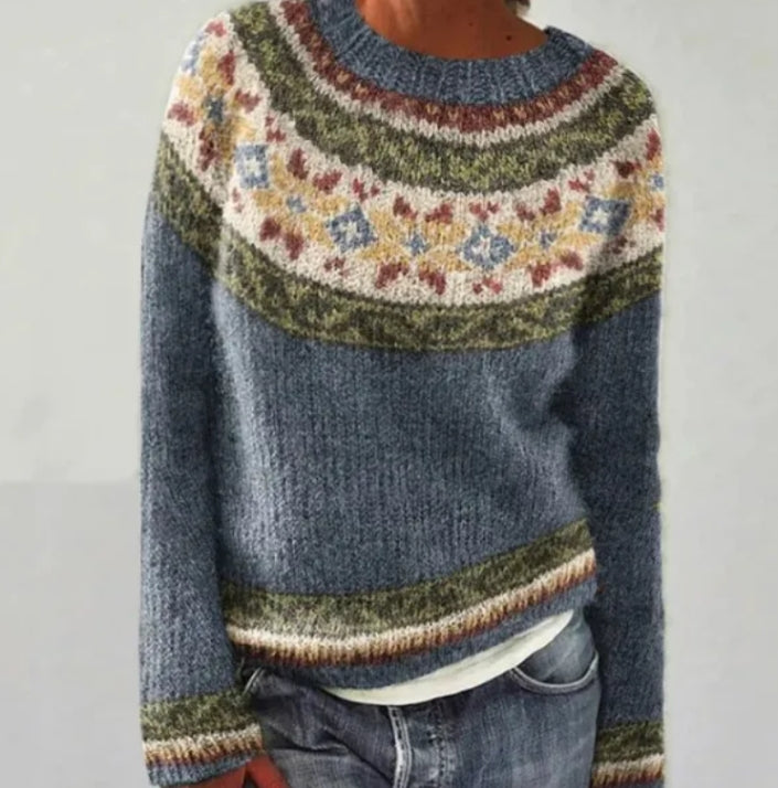 Women's Colorful Pattern Nordic Knit Pullover Sweater