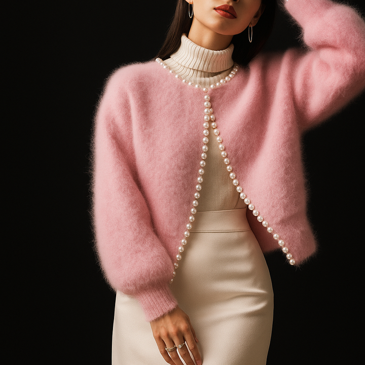 Women's Pearl-Trim Fuzzy Cardigan Sweater