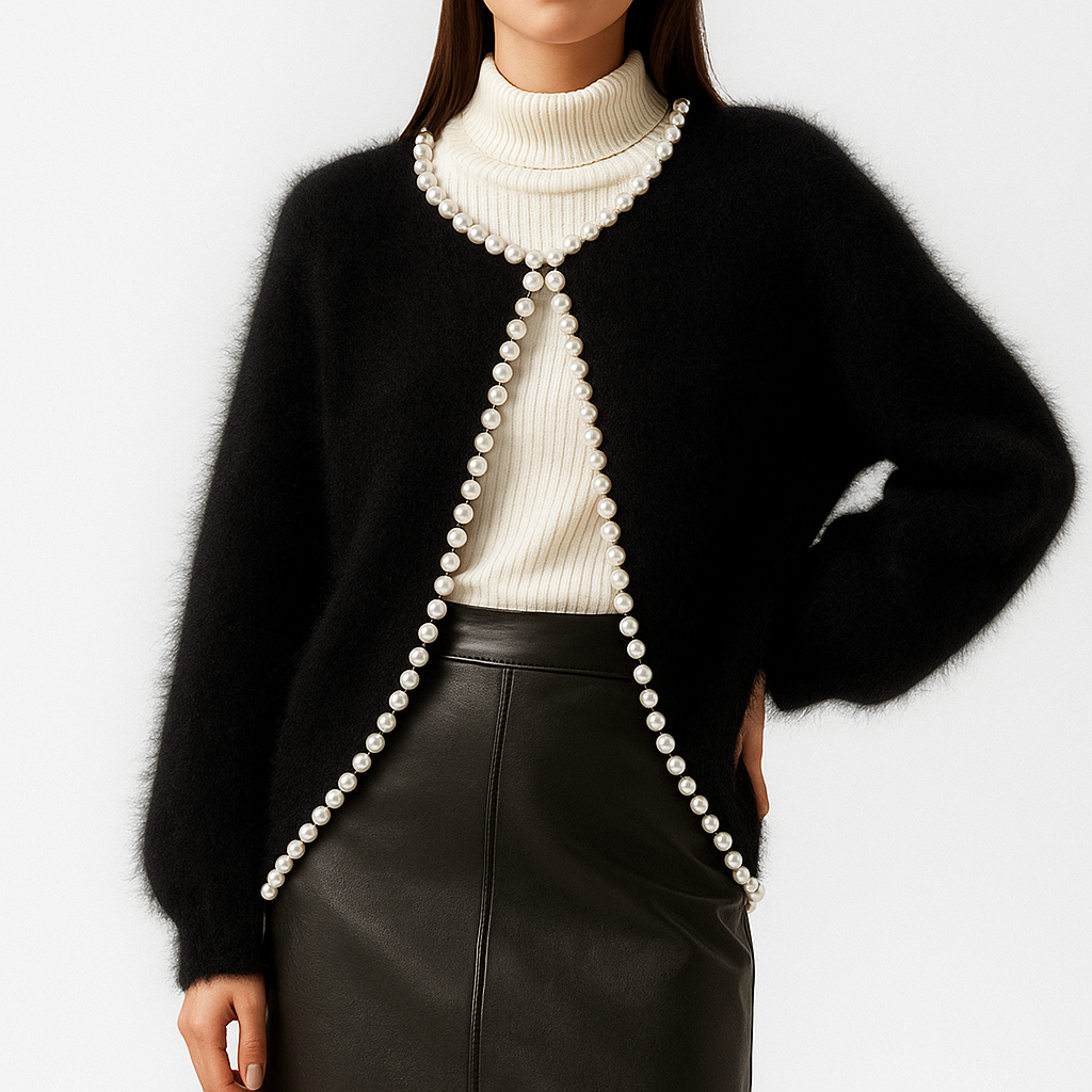 Women's Pearl-Trim Fuzzy Cardigan Sweater