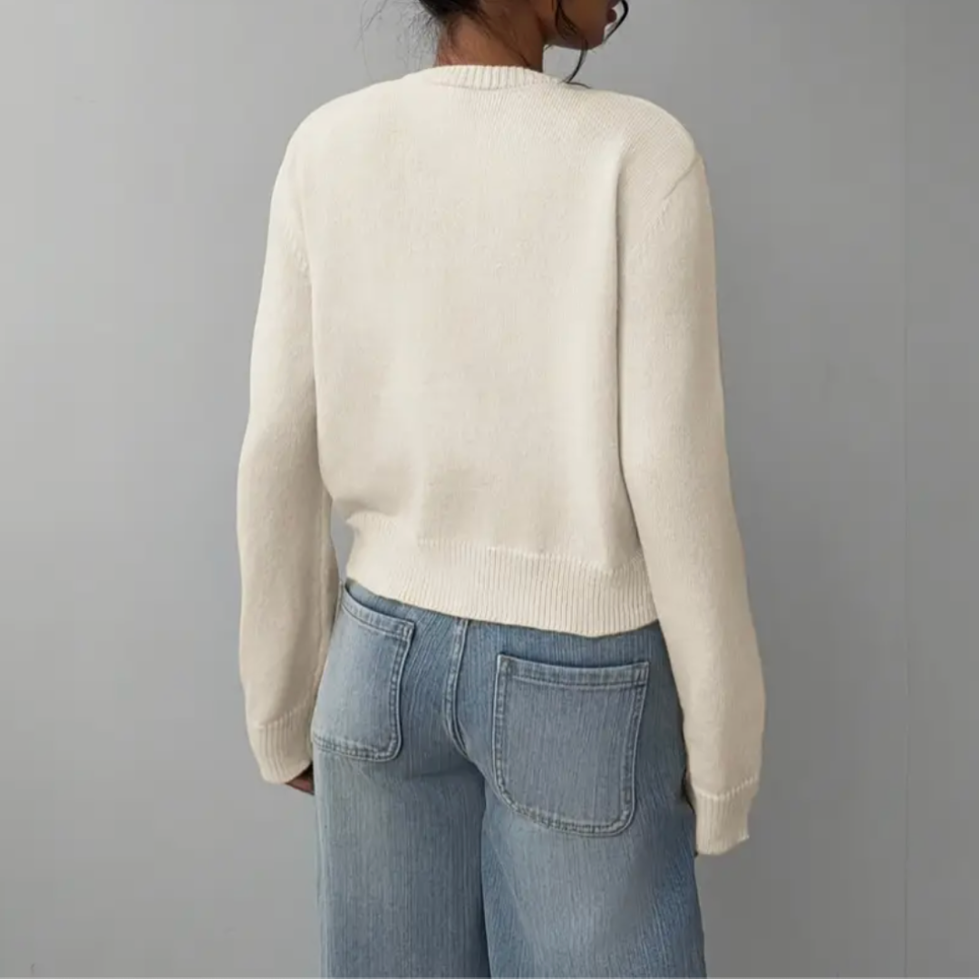 Women's Cropped Button-Front Cardigan with Ribbed Cuffs