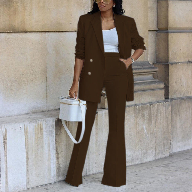 Women's Double-Breasted Blazer and Flare Trouser Set