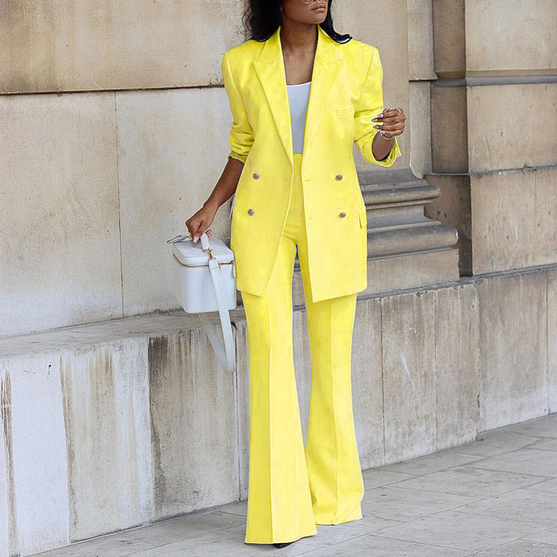 Women's Double-Breasted Blazer and Flare Trouser Set