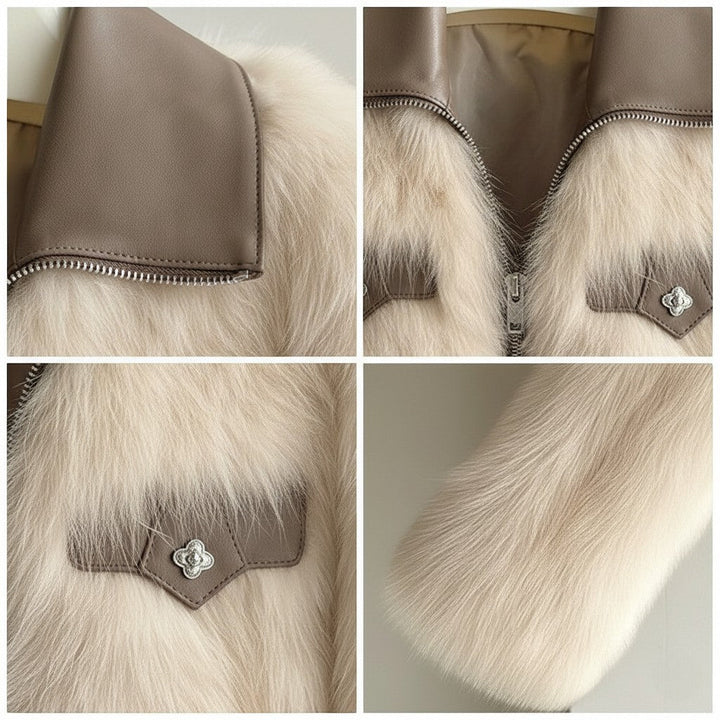 Women's Faux Fur Jacket with Leather Trim