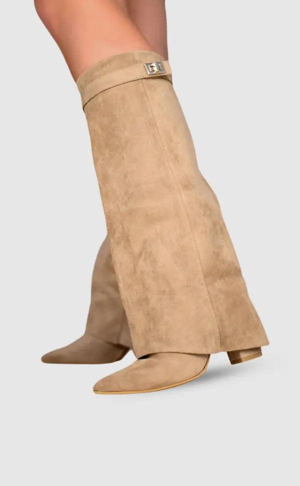 Women's Suede Knee-High Boots with Buckle Strap