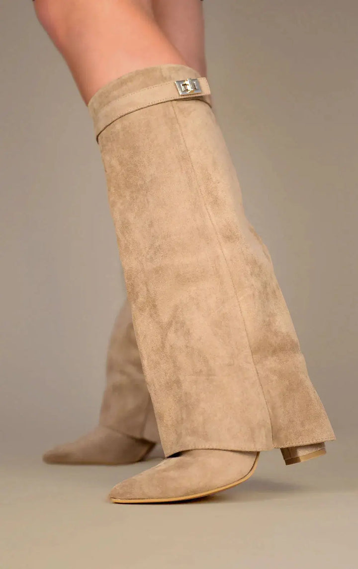 Women's Suede Knee-High Boots with Buckle Strap