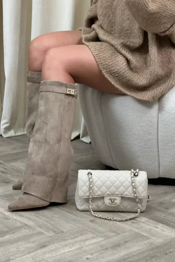 Women's Suede Knee-High Boots with Buckle Strap