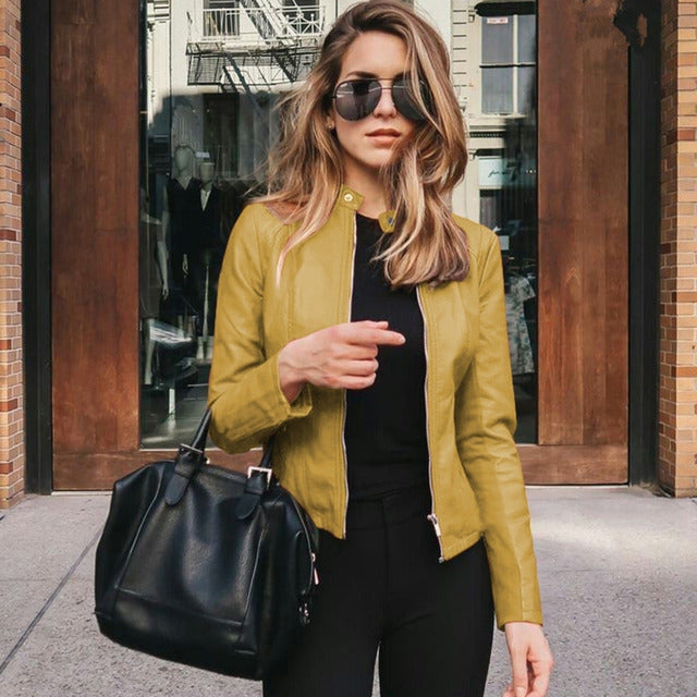 Women's Sleek Leather Winter Jacket