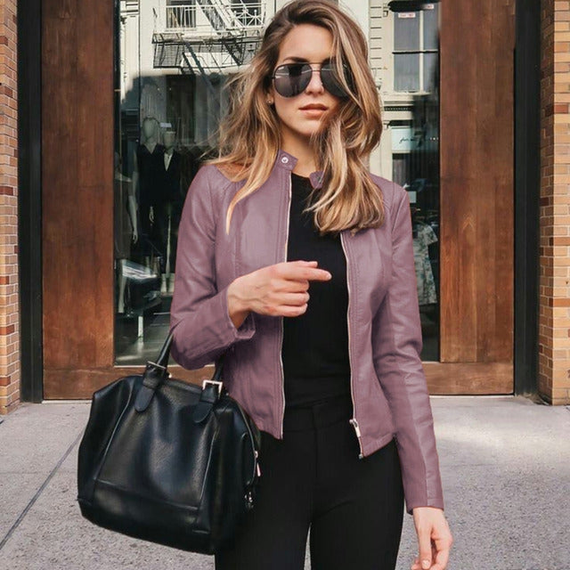 Women's Sleek Leather Winter Jacket