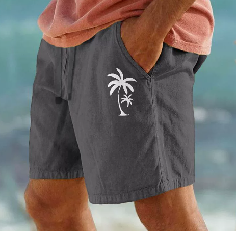 Men's Summer Shorts with Palm Embroidery for Casual Style