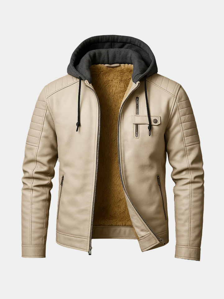 Men's Quilted Hooded Leather Moto Jacket