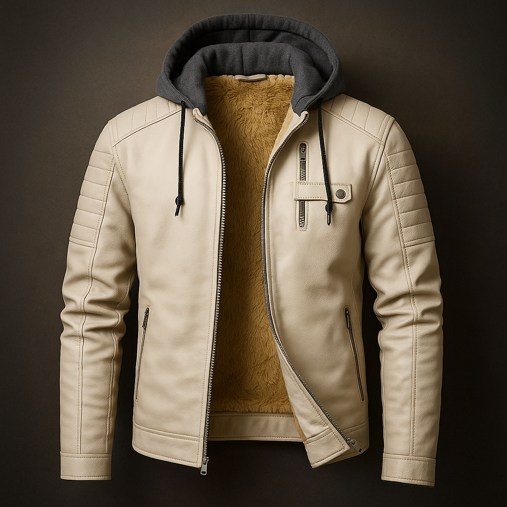 Men's Quilted Hooded Leather Moto Jacket