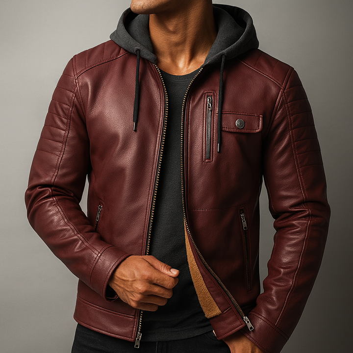 Men's Quilted Hooded Leather Moto Jacket