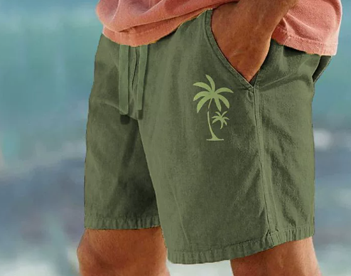 Men's Summer Shorts with Palm Embroidery for Casual Style