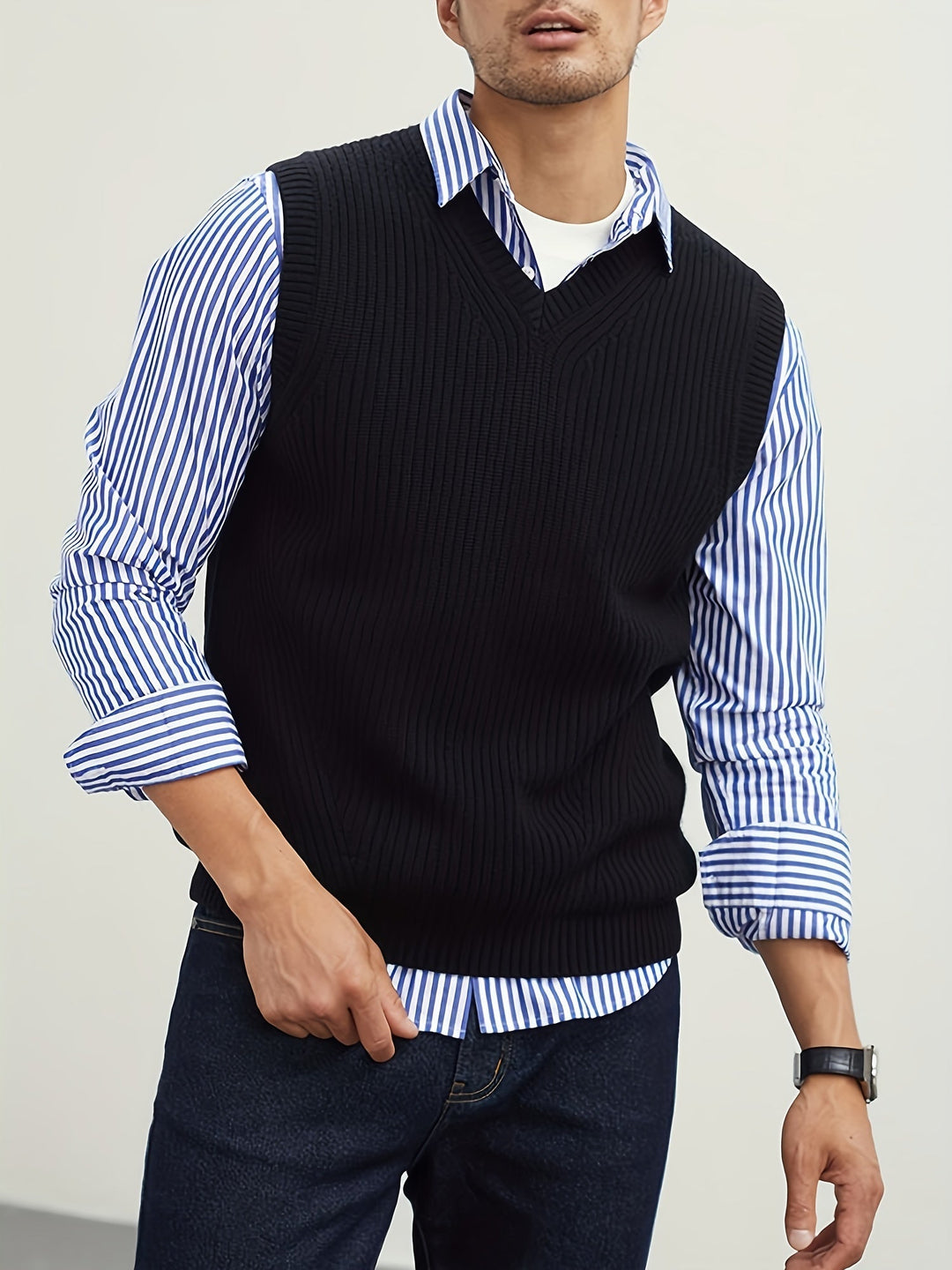 Men's Ribbed V-Neck Sweater Vest
