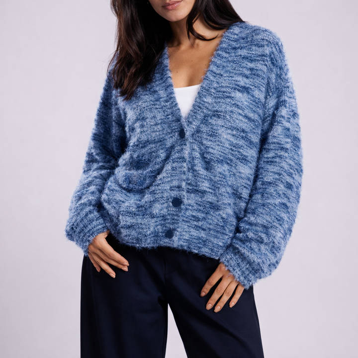 Women's V-Front Brushed Cardigan with Drop Shoulders