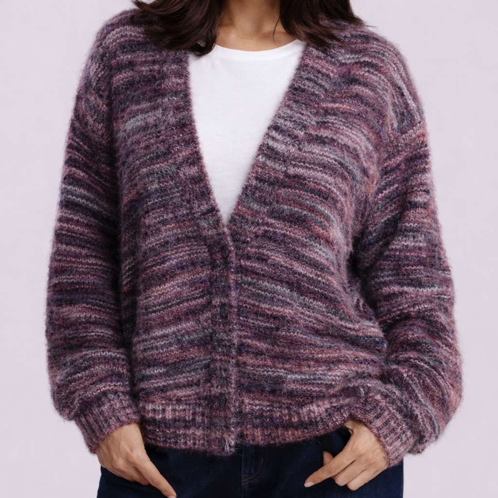 Women's V-Front Brushed Cardigan with Drop Shoulders