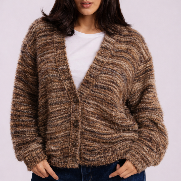 Women's V-Front Brushed Cardigan with Drop Shoulders