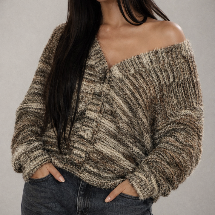 Women's V-Front Brushed Cardigan with Drop Shoulders