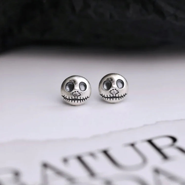 Halloween's Sterling Silver Skull Earrings with Pumpkin Design