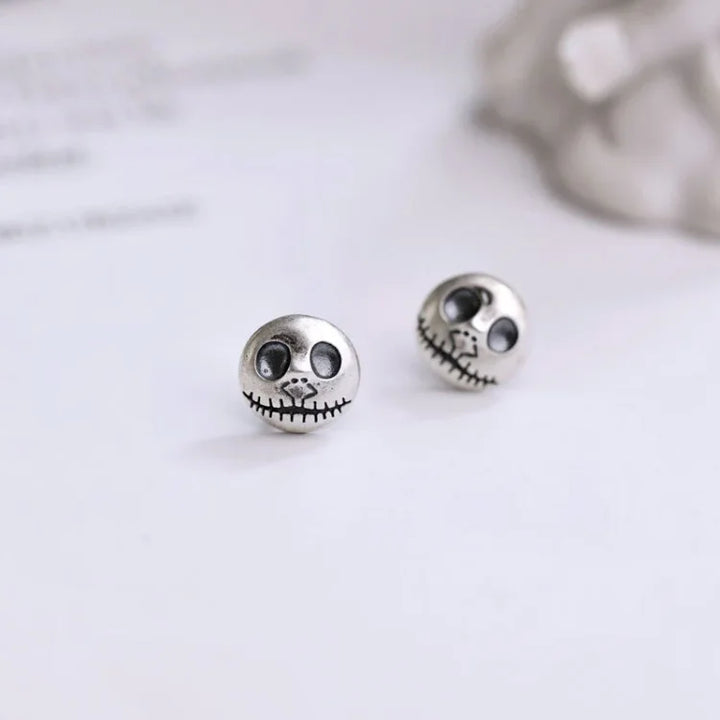 Halloween's Sterling Silver Skull Earrings with Pumpkin Design