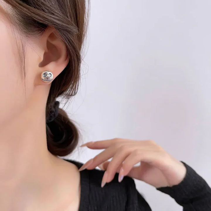 Halloween's Sterling Silver Skull Earrings with Pumpkin Design