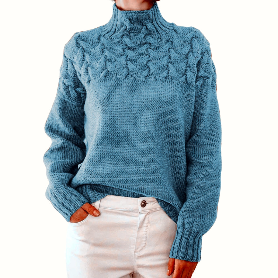 Women's Cable Knit Turtleneck Sweater in Holiday Style