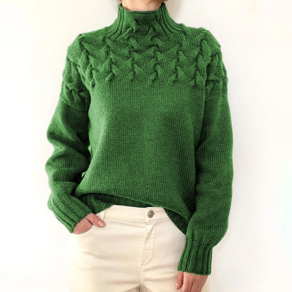 Women's Cable Knit Turtleneck Sweater in Holiday Style