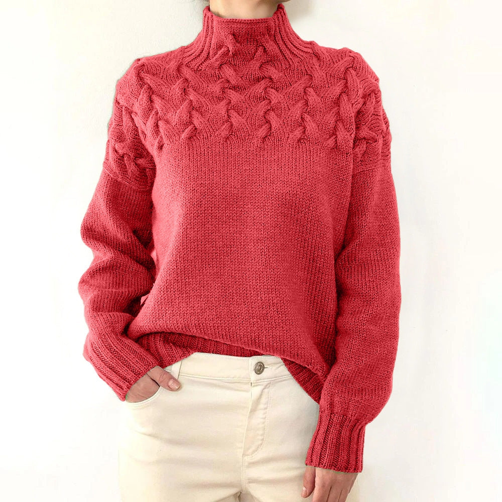 Women's Cable Knit Turtleneck Sweater in Holiday Style
