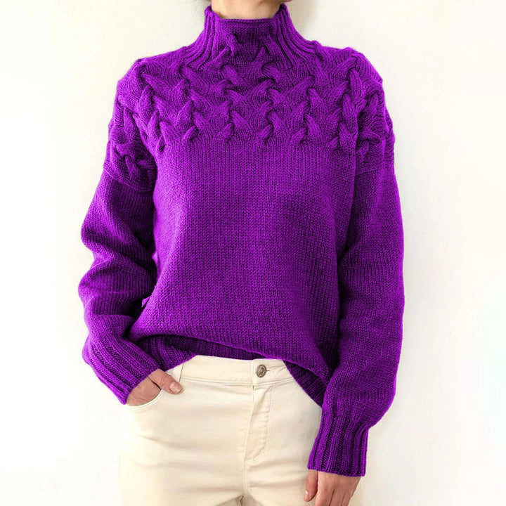 Women's Cable Knit Turtleneck Sweater in Holiday Style