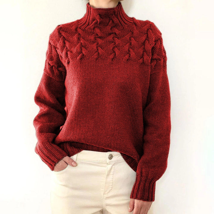 Women's Cable Knit Turtleneck Sweater in Holiday Style
