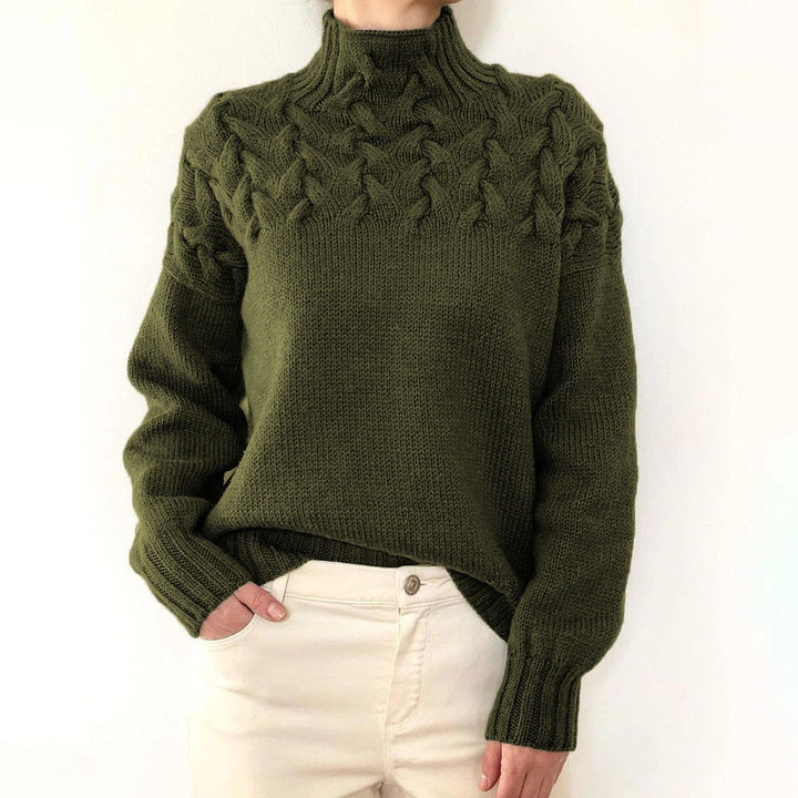Women's Cable Knit Turtleneck Sweater in Holiday Style