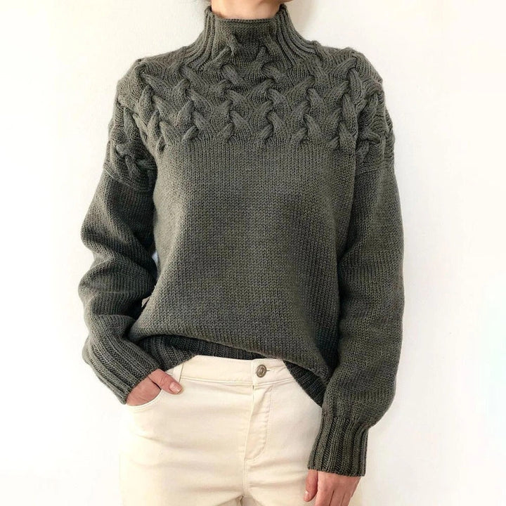Women's Cable Knit Turtleneck Sweater in Holiday Style