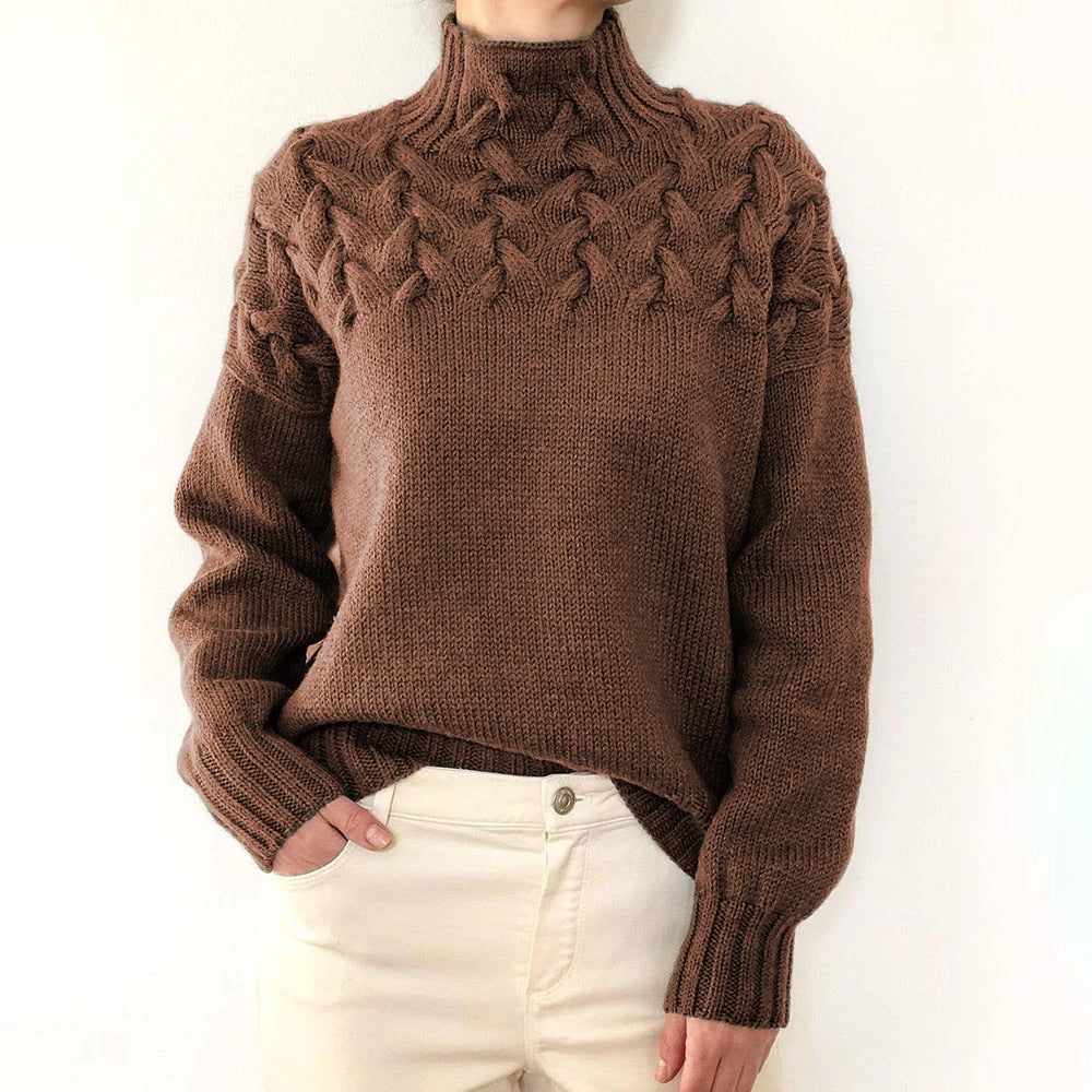 Women's Cable Knit Turtleneck Sweater in Holiday Style