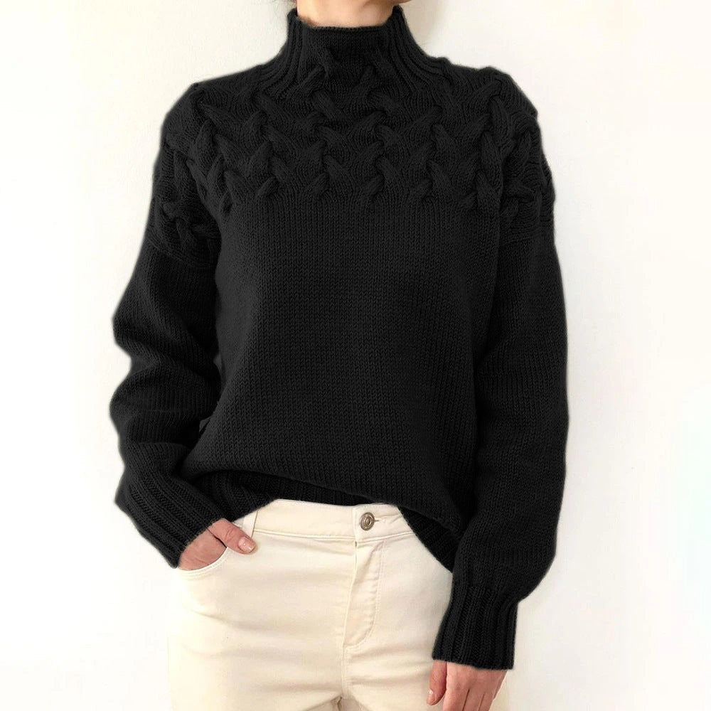 Women's Cable Knit Turtleneck Sweater in Holiday Style