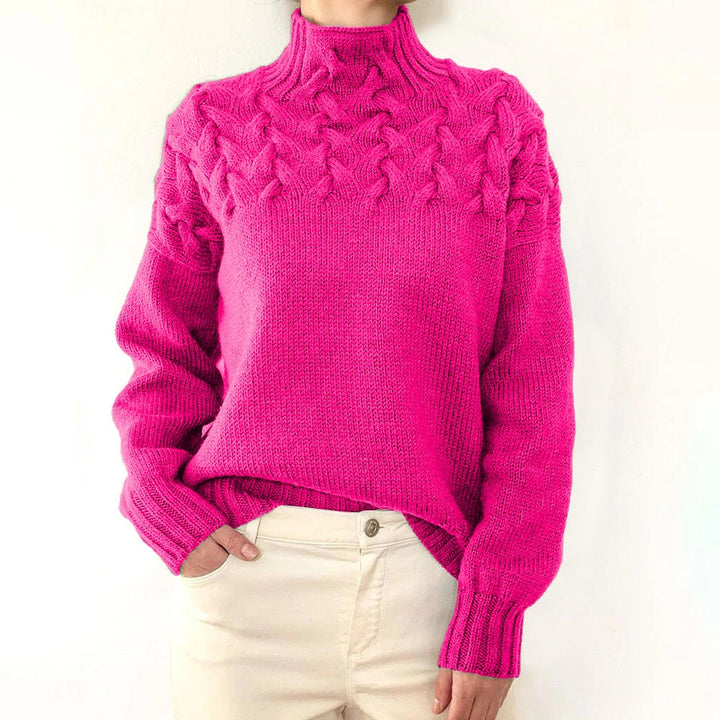 Women's Cable Knit Turtleneck Sweater in Holiday Style