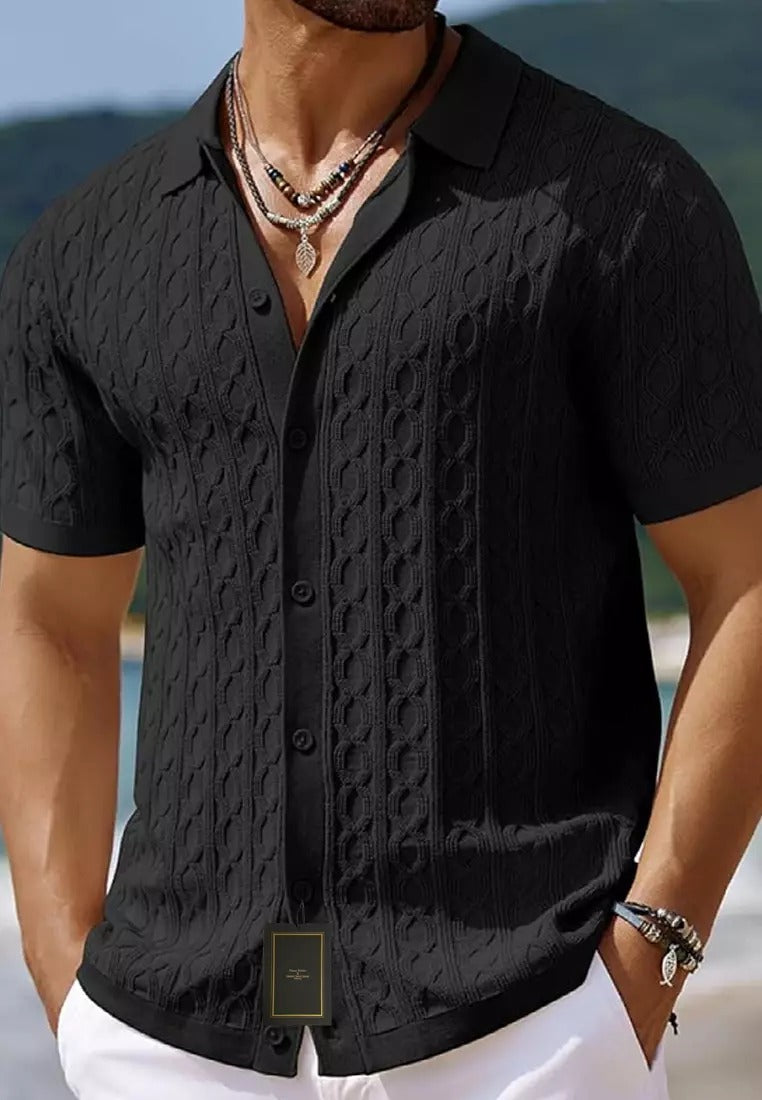 Men's Structured Short Sleeve Knitting Shirt