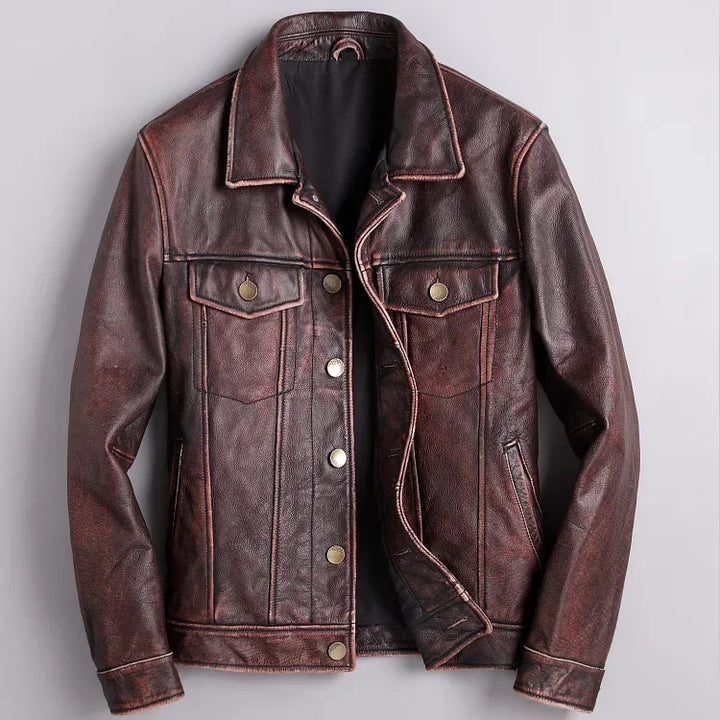 Men's Vintage Genuine Leather Button-Up Jacket